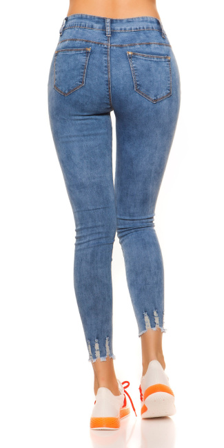 hoge taille jeans destroyed look jeansblauw